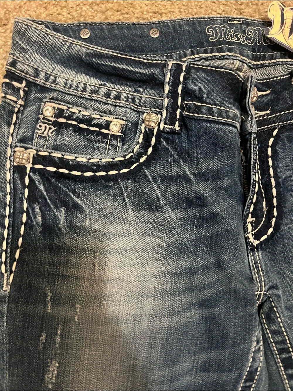 Miss Me jeans Y2k low rise boot cut NWT saddle stitching‎ gemstones 31 RARE